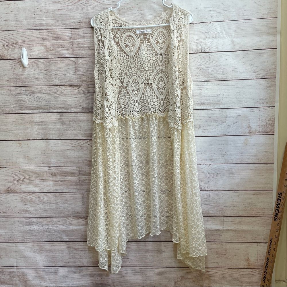 PAISLEY VINE COTTON CROCHET LACE‎ DUSTER IN CREAM